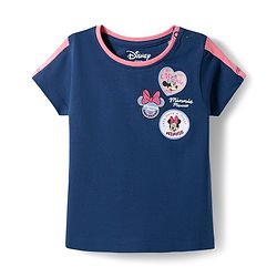 Babyhug Disney Single Jersey Knit Half Sleeves T-Shirt & Shorts Night Suit With Minnie Mouse Applique - Navy Blue