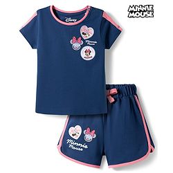 Babyhug Disney Single Jersey Knit Half Sleeves T-Shirt & Shorts Night Suit With Minnie Mouse Applique - Navy Blue
