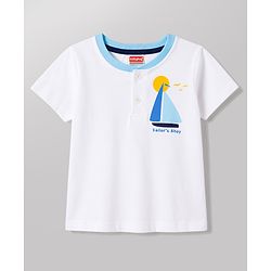 Babyhug Single Jersey Knit Half Sleeves T-Shirt & Denim Shorts Set With Front & Back Nautical Theme - White & Blue