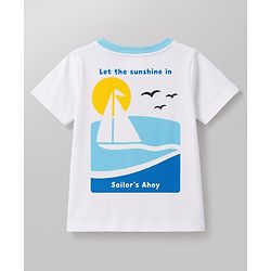 Babyhug Single Jersey Knit Half Sleeves T-Shirt & Denim Shorts Set With Front & Back Nautical Theme - White & Blue