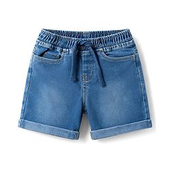 Babyhug Single Jersey Knit Half Sleeves T-Shirt & Denim Shorts With Front & Back Beach Theme - Charcoal Grey & Blue