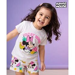 Babyhug Disney Single Jersey Knit Half Sleeves T-shirt & Shorts Night Suit With Minnie Mouse Graphic - White