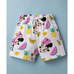 Babyhug Disney Single Jersey Knit Half Sleeves T-shirt & Shorts Night Suit With Minnie Mouse Graphic - White