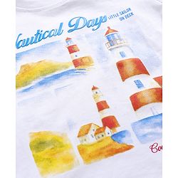 Babyhug Single Jersey Knit Half Sleeves T-Shirt & Denim Shorts Set With Nautical Theme - White & Blue
