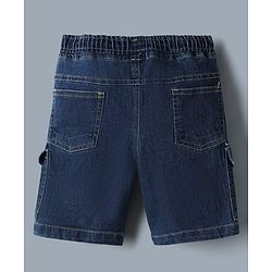 Babyhug Single Jersey Knit Denim Half Sleeves Striped T-Shirt & Shorts Set - Whit & Charcoal Grey