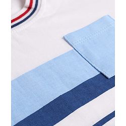 Babyhug Single Jersey Knit Denim Half Sleeves Striped T-Shirt & Shorts Set - Whit & Charcoal Grey
