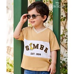 Babyhug Disney Terry Knit Half Sleeves T-Shirt With Simba Graphics - Beige