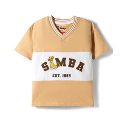 Babyhug Disney Terry Knit Half Sleeves T-Shirt With Simba Graphics - Beige