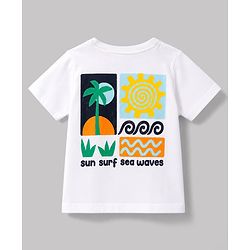 Babyhug Single Jersey Knit Half Sleeves T-Shirt & Denim Shorts Set with Sea Wave Print - White