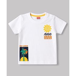 Babyhug Single Jersey Knit Half Sleeves T-Shirt & Denim Shorts Set with Sea Wave Print - White