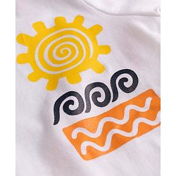 Babyhug Single Jersey Knit Half Sleeves T-Shirt & Denim Shorts Set with Sea Wave Print - White