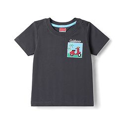 Babyhug Single Jersey Knit Half Sleeves Front & Back Scooter Printed T-Shirt & Denim Shorts Set - Black & Blue
