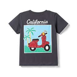Babyhug Single Jersey Knit Half Sleeves Front & Back Scooter Printed T-Shirt & Denim Shorts Set - Black & Blue