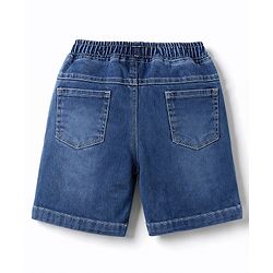Babyhug Single Jersey Knit Half Sleeves Front & Back Scooter Printed T-Shirt & Denim Shorts Set - Black & Blue