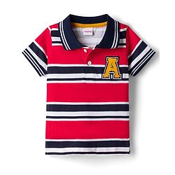 Babyhug Single Jersey Knit Half Sleeves Striped Polo T-Shirt & Shorts Set With Patch - Red & Blue
