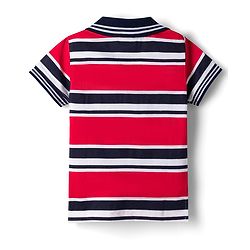 Babyhug Single Jersey Knit Half Sleeves Striped Polo T-Shirt & Shorts Set With Patch - Red & Blue