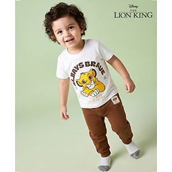 Babyhug Disney 100% Cotton Knit Half Sleeves T-Shirt & Pyjama Night Suit With Lion King Graphic - Multicolor