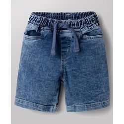 Babyhug Single Jersey Knit Half Sleeves Nautical Theme Printed T-Shirt & Denim Shorts Set - White & Blue
