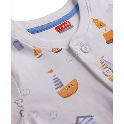 Babyhug Single Jersey Knit Half Sleeves Nautical Theme Printed T-Shirt & Denim Shorts Set - White & Blue