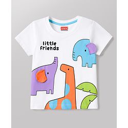 Babyhug Single Jersey Knit Half Sleeves T-Shirt & Denim Shorts Set With Animal Print - White & Blue