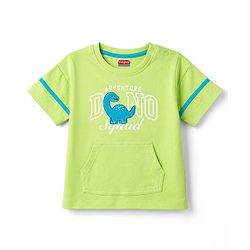 Babyhug Single Jersey Knit- Denim Half Sleeves T-Shirt & Shorts With Dino Print - Limegreen