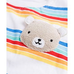 Babyhug Single Jersey Knit Half Sleeves Striped T-Shirt & Denim Shorts With Bear Detailing - Multicolor