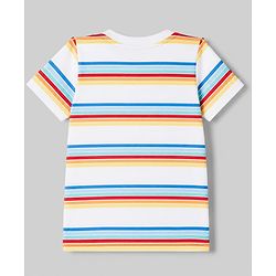 Babyhug Single Jersey Knit Half Sleeves Striped T-Shirt & Denim Shorts With Bear Detailing - Multicolor