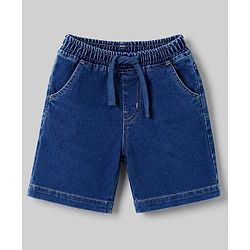 Babyhug Single Jersey Knit Half Sleeves Striped T-Shirt & Denim Shorts With Bear Detailing - Multicolor