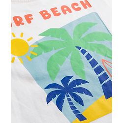 Babyhug Single Jersey Knit Half Sleeves Front & Back Beach Theme Printed T-Shirt & Denim Shorts Set - White & Blue