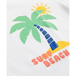 Babyhug Single Jersey Knit Half Sleeves Front & Back Beach Theme Printed T-Shirt & Denim Shorts Set - White & Blue