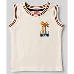 Babyhug Single Jersey Knit Sleeveless T-Shirt & Shorts With Tropical Print - White