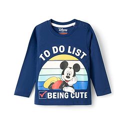 Babyhug Disney Single Jersey Knit Full Sleeves T-Shirt & Pyjama Night Suit With Mickey Mouse Graphics - Navy Blue