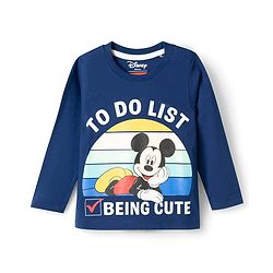 Babyhug Disney Single Jersey Knit Full Sleeves T-Shirt & Pyjama Night Suit With Mickey Mouse Graphics - Navy Blue