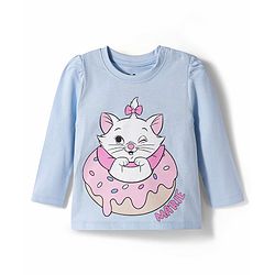 Babyhug Disney 100% Cotton Knit Full Sleeves T-Shirt & Pyjama Night Suit With Marie Graphics - Light Blue