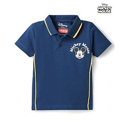 Babyhug Disney Single Jersey Knit Half Sleeves Polo T-Shirt with Mickey Mouse Graphics -  Navy
