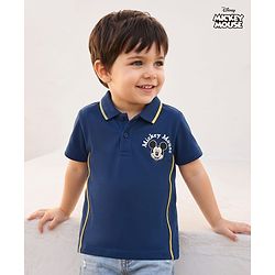 Babyhug Disney Single Jersey Knit Half Sleeves Polo T-Shirt with Mickey Mouse Graphics -  Navy