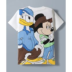 Babyhug Disney 100% Cotton Knit Half Sleeves T-Shirt & Shorts Set With Mickey Mouse & Friends Graphic - White & Tan