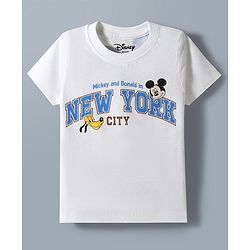 Babyhug Disney 100% Cotton Knit Half Sleeves T-Shirt & Shorts Set With Mickey Mouse & Friends Graphic - White & Tan