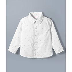 Babyhug Cotton Woven Full Sleeves Printed Party Shirt & Shorts Set with Bow Applique & Stripes - Green & White