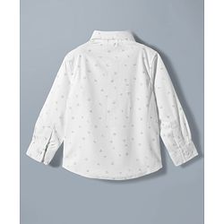 Babyhug Cotton Woven Full Sleeves Printed Party Shirt & Shorts Set with Bow Applique & Stripes - Green & White