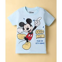 Babyhug Disney 100% Cotton Knit Half Sleeves T-Shirt & Shorts Set With Mickey Mouse Graphics - Light Blue
