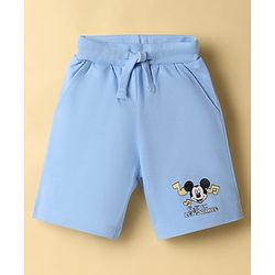 Babyhug Disney 100% Cotton Knit Half Sleeves T-Shirt & Shorts Set With Mickey Mouse Graphics - Light Blue