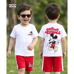 Babyhug Disney 100% Cotton Knit Half Sleeves T-Shirt & Shorts Set With Mickey Mouse Graphic - Red