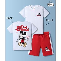 Babyhug Disney 100% Cotton Knit Half Sleeves T-Shirt & Shorts Set With Mickey Mouse Graphic - Red