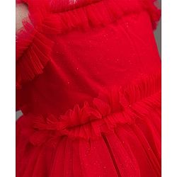 Babyhug Mesh Woven Sleeveless Party Dress with Frill Detailing - Red