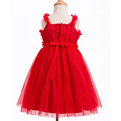 Babyhug Mesh Woven Sleeveless Party Dress with Frill Detailing - Red