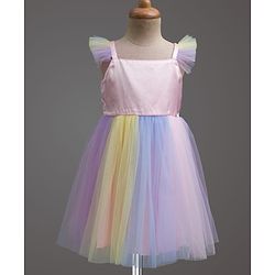 Babyhug Mesh Woven Sleeveless Fit & Flare Party Dress With Frill Detailing - Multicolor