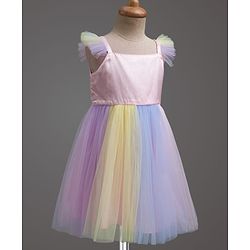 Babyhug Mesh Woven Sleeveless Fit & Flare Party Dress With Frill Detailing - Multicolor