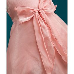 Babyhug Woven Sleeves Solid Color Party Dress with Bow Applique - Peach