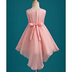 Babyhug Woven Sleeves Solid Color Party Dress with Bow Applique - Peach